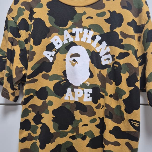 베이프 퍼스트 카모 컬리지 티셔츠 옐로우 xl