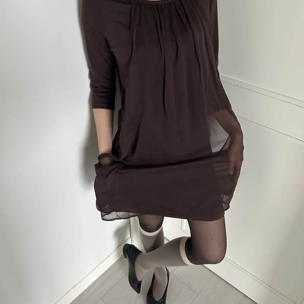 Sheer Layered Brown Dress / 빈티지 미니 원피스