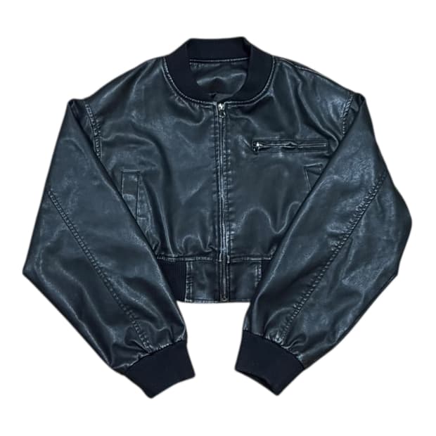  (W)빈티지 레더가죽 크롭 숏 자켓