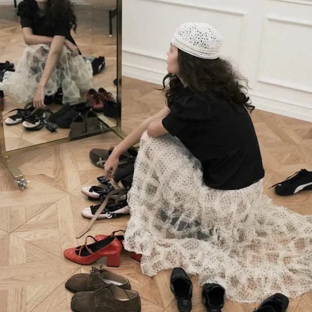 호쿠스포쿠스 Polka dot frill skirt / Champagne