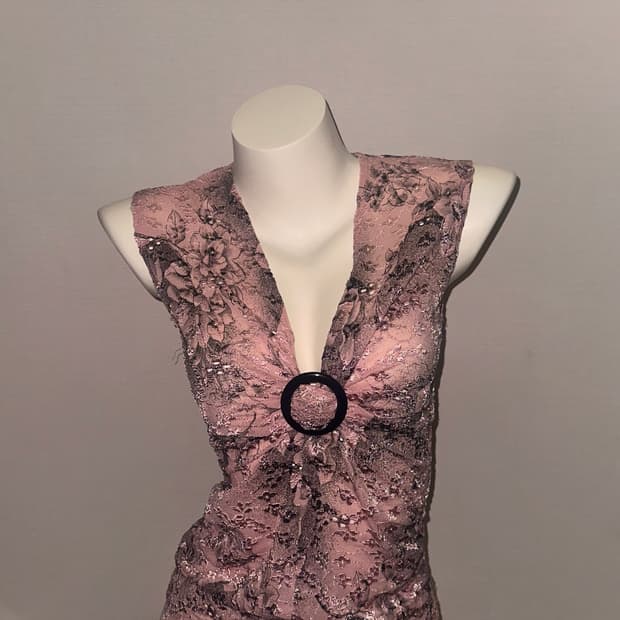 오리엔탈 페어리코어 핑크 실버 슬리브리스 