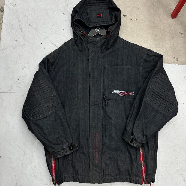 90s fubu hooded denim jacket