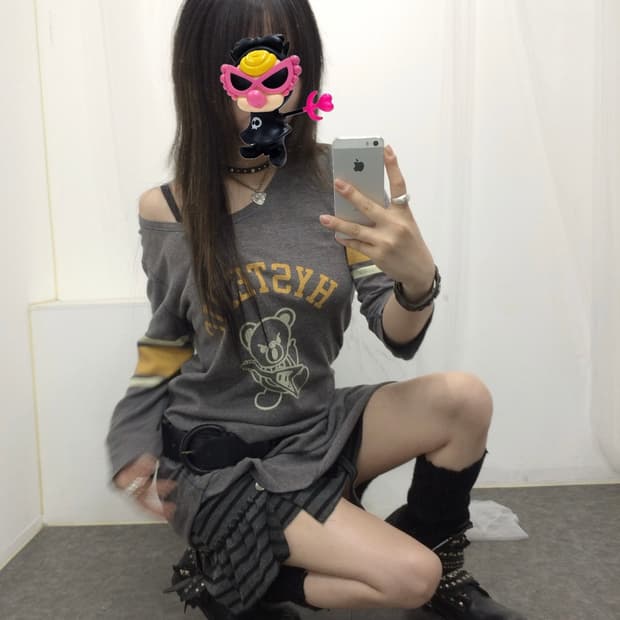 히스테릭글래머 퍽베어 배색 원숄더 7부 슬리브리스 원피스