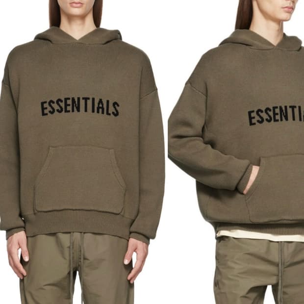 피어오브갓 에센셜 니트 풀오버 후드 카키 s