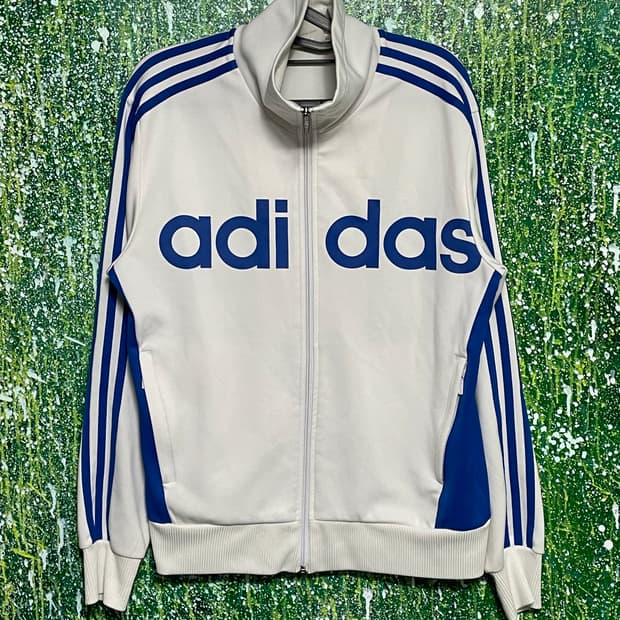 80s 아디다스 퀼팅 패딩 져지 집업 스카이블루 네이비 자켓 XL