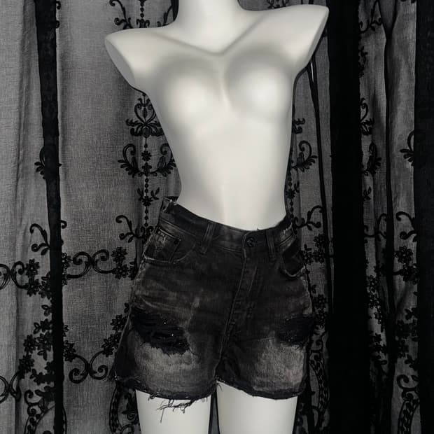 black washed ripped denim shorts
