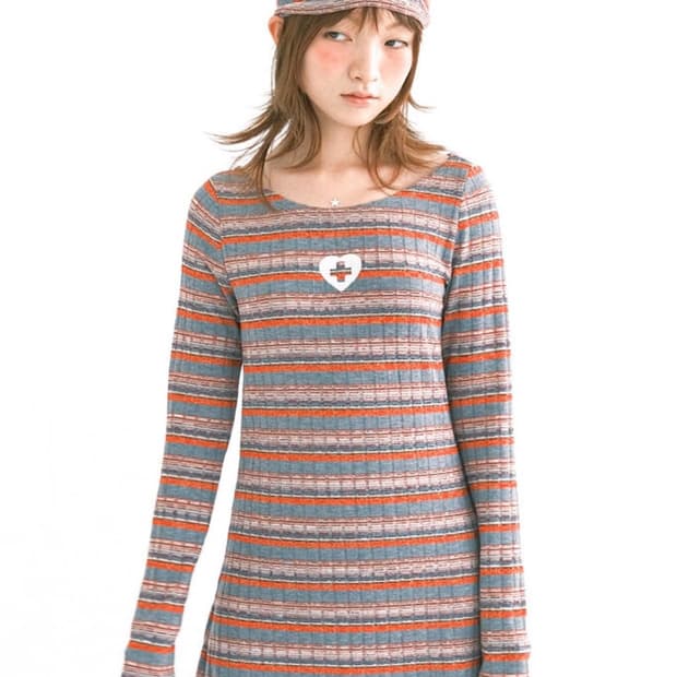 샵페어리 rainbow sheer knit mini dress