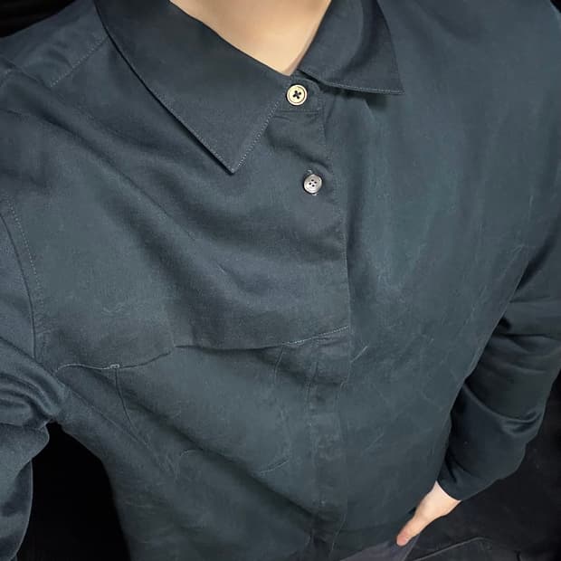 DKNY 워시드 코튼 네이비 남색 포켓 드레스 셔츠 자개 단추 100 L