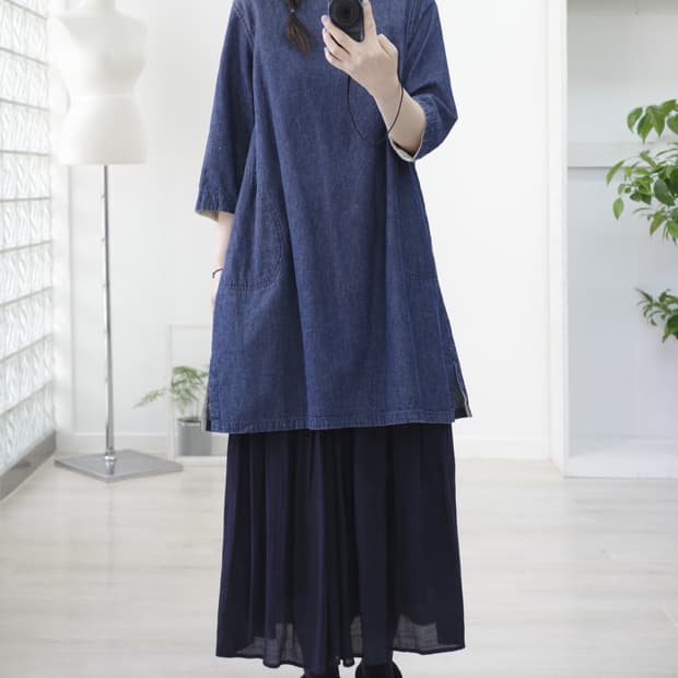 Denim button one-piece