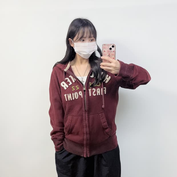 홀리스터 스펠 로고 후드집업 버건디