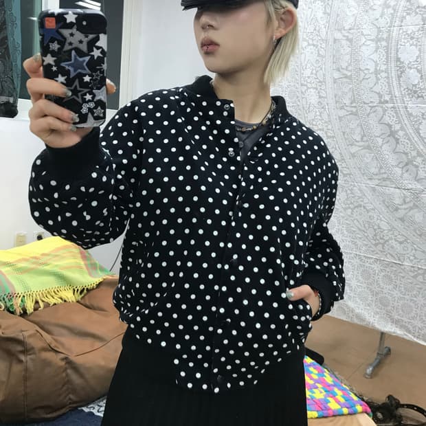 빈티지 도트 7부 블루종 자켓 