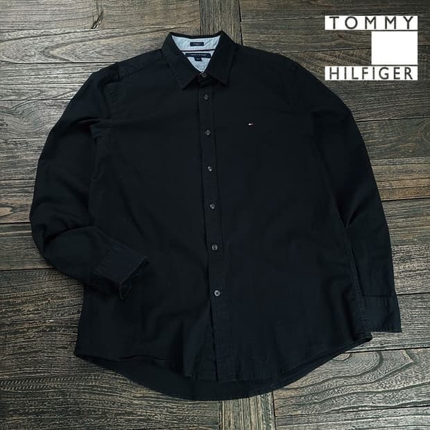 [타미힐피거] 로고 자수 셔츠 블랙 M19343