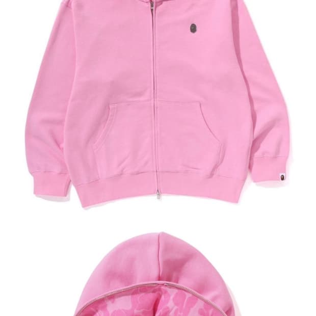 베이프 원포인트 릴렉스핏 풀집업후드 핑크 L