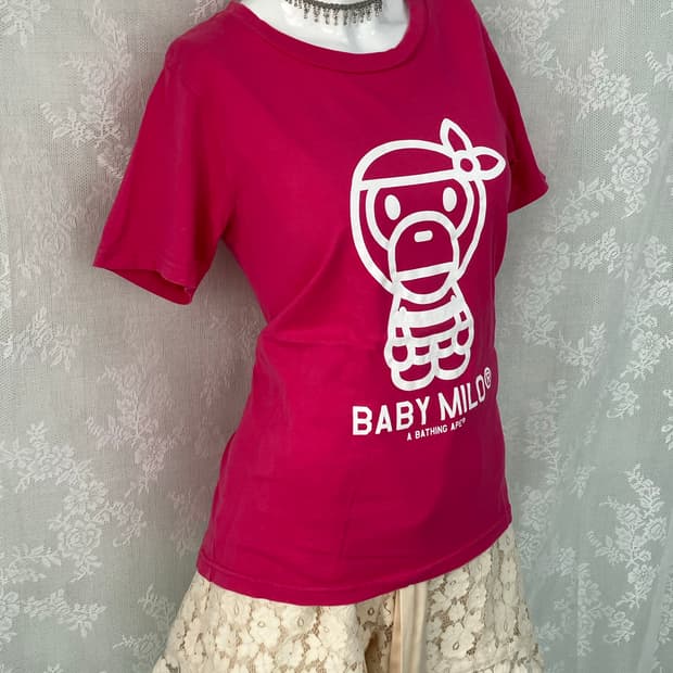 베이프 핫핑크 마일로 반팔 1050 y2k 스트릿 갸루 펑키 일본