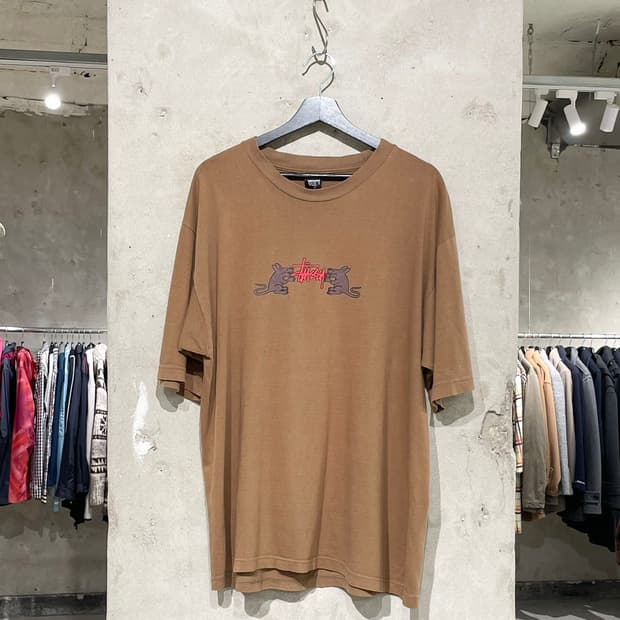 올드 스투시 90s 브라운 랫 팩 피그먼트 하프티