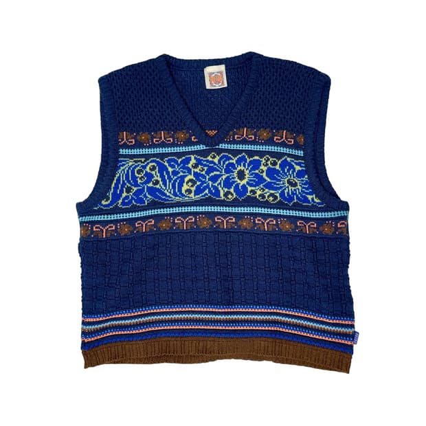 [Oilily] Womens 에스닉 플라워 네이비 니트 조끼 베스트 (M