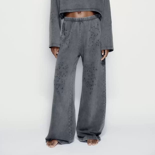 zara 자라 디스트로이드 워시드 플러시 팬츠 그레이