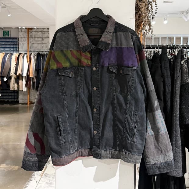 빈티지 다크 그레이 패치워크 데님 자켓