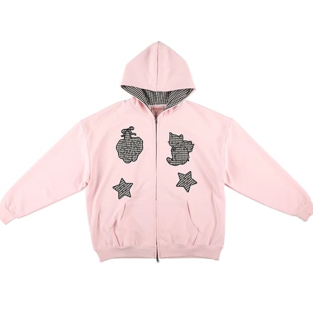 샤키리 키링 체크 패치 후디 후드집업