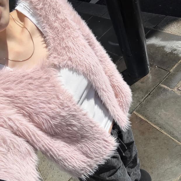 헤더먼트 테디가디건 베이비핑크