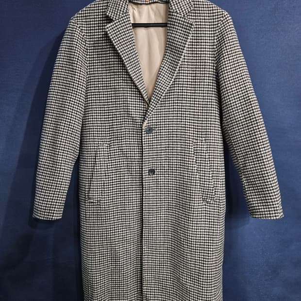 지이크 스트라이프 체크 남성 100 핸드메이드 롱코트 