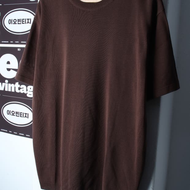 (L-XL) 드로우핏 반팔 티셔츠 니트 브라운 무지 놈코어-H34750