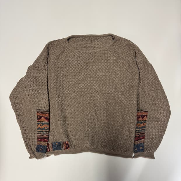 여성 빈티지 빅사이즈 패치워크 와플 크롭 니트 77이상