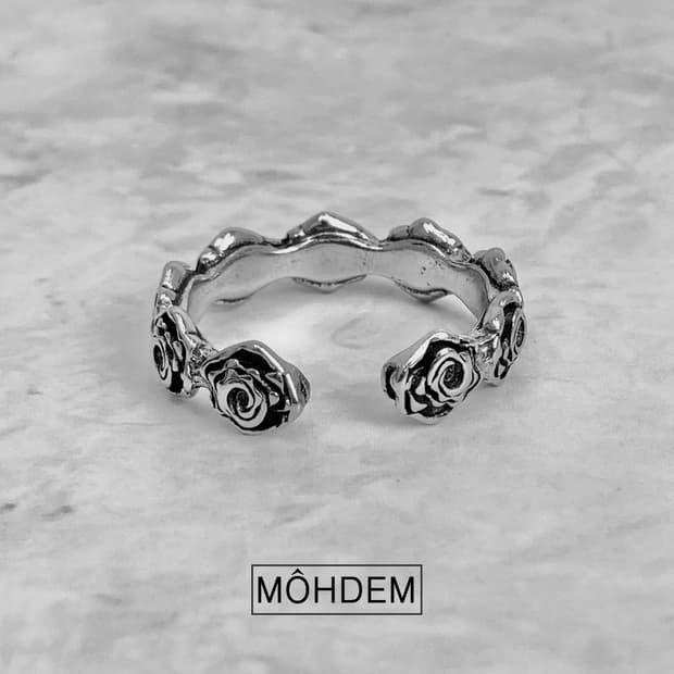 [Unisex]엔틱 로즈링 실버 오픈링 반지