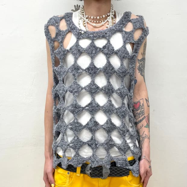Grey Punching Diamond Fur Vest