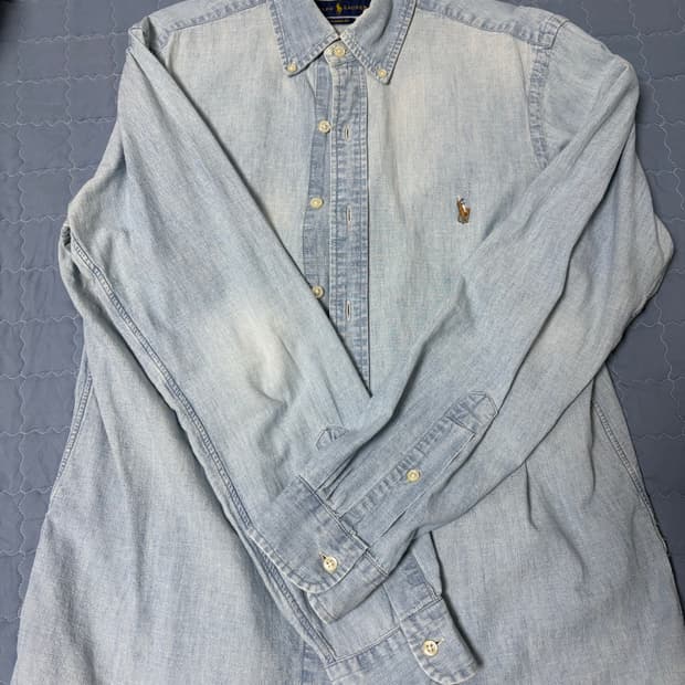 폴로 클래식핏 연청 데님 셔츠 S