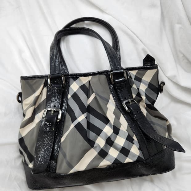 (OS)버버리 체크 페리던트 레더 토드백