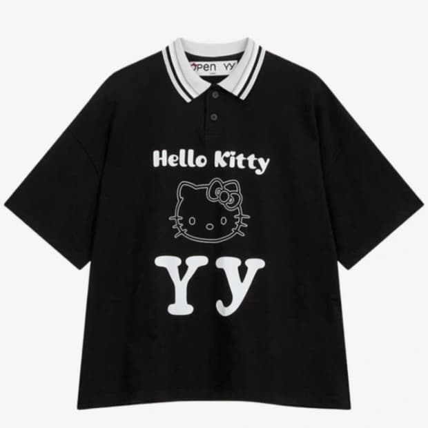 Open YY 헬로키티 카라 티셔츠 블랙 S/M