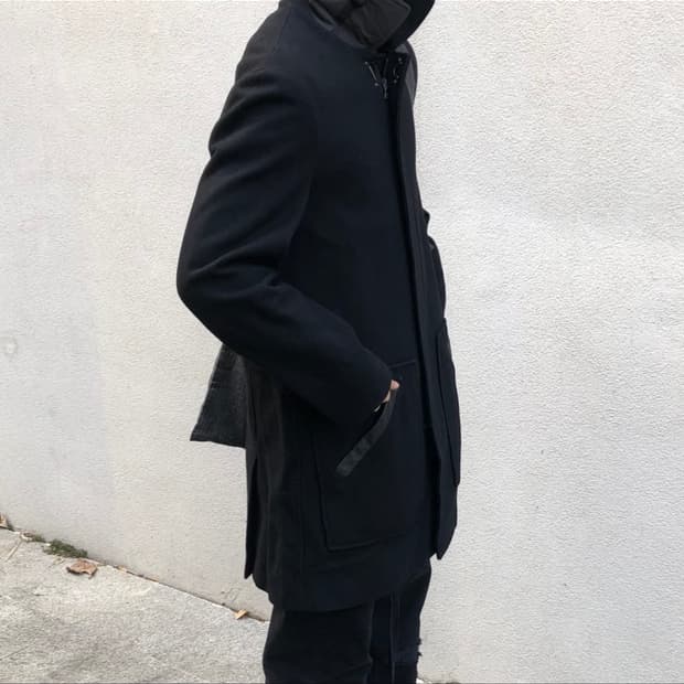 아르마니 하이넥 레더 포켓 코트