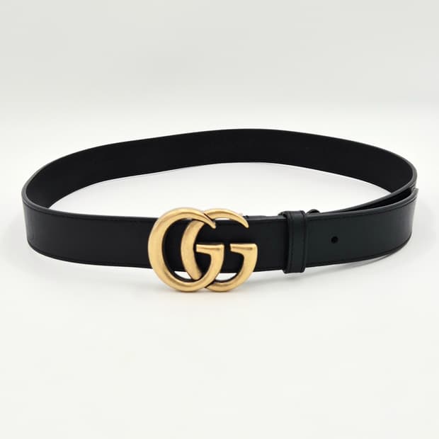 구찌 GG 마몽 블랙 레더 벨트 금장 414516
