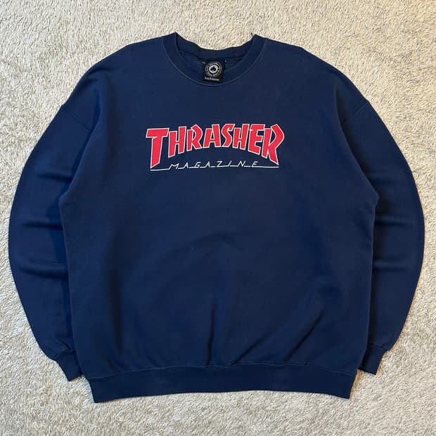 트레셔 THRASHER 플레임 로고 맨투맨 네이비
