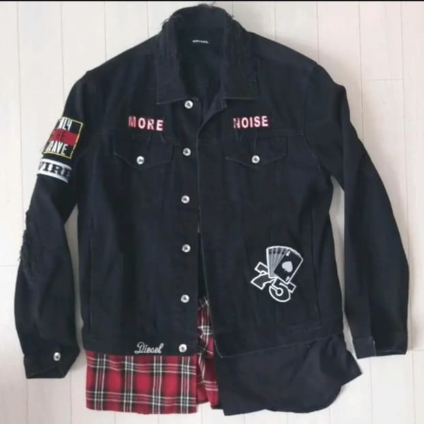 XL) 디젤 디스트로이드 패치 레이어드 커스텀 트러커 간절기 자켓 블랙