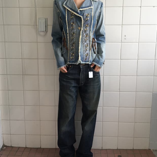 Lace up point denim jacket
