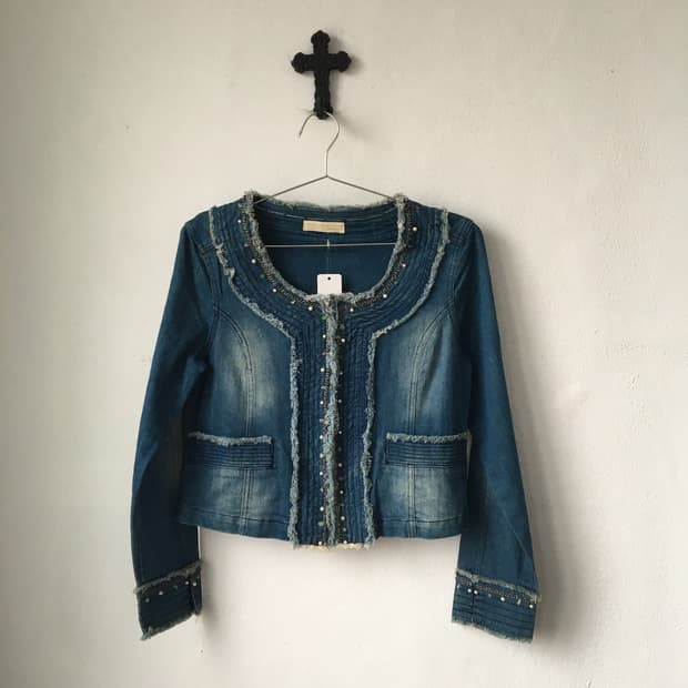 Chain trimming fringe denim jacket