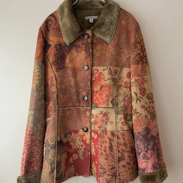 일본 빈티지 플로럴 패치워크 퍼 자켓