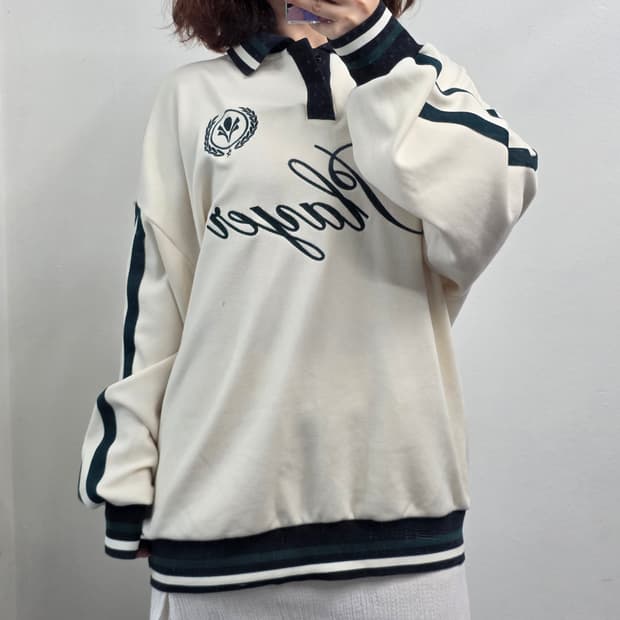[프립]S/H&M 디바이디드 배색카라 티셔츠 크림 그린