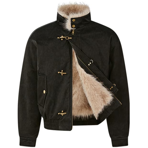 PU Fur Collar Jacket BLACK (M)