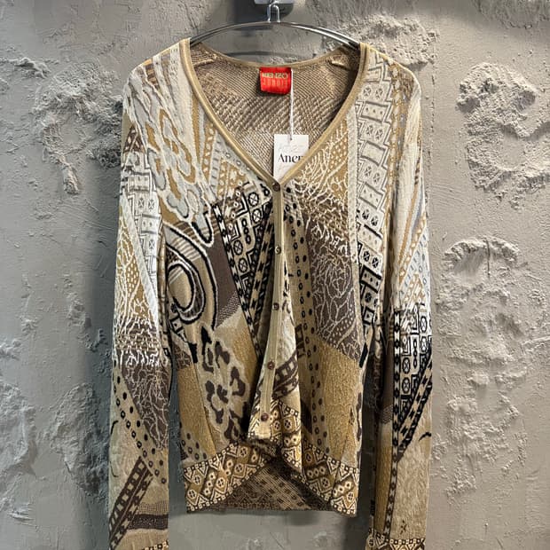 겐조 KENZO 정글 패턴 V넥 가디건 베이지 브라운