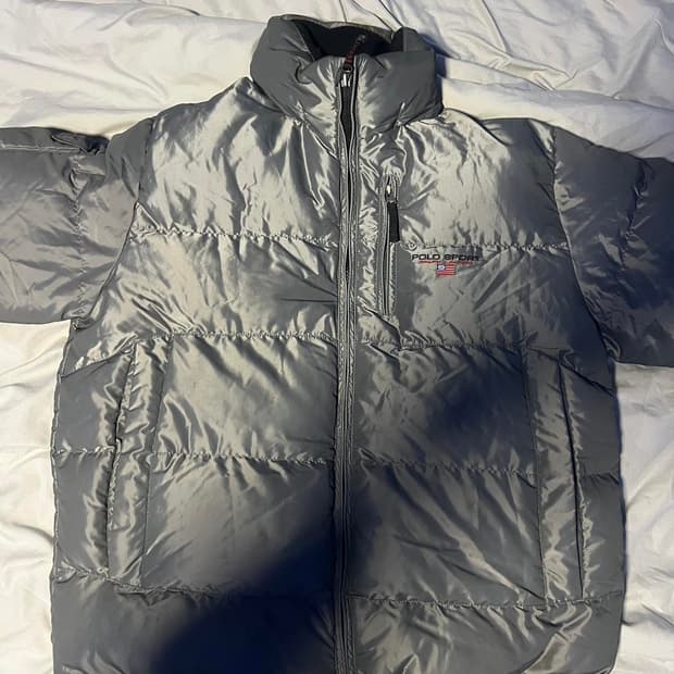 90s 폴로스포츠 다운 패딩 자켓 실버