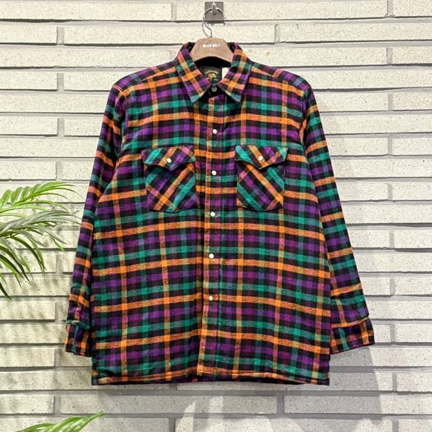 USA VINTAGE 플란넬 체크 셔츠 자켓 투포켓 퀼팅안감 디테일 배색