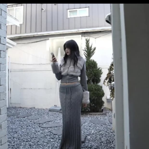 클라따 라운딩 퍼 집업 rounding fur zip-up, gray