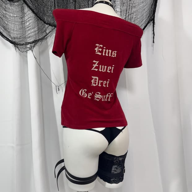 lettering off shoulder t-shirt