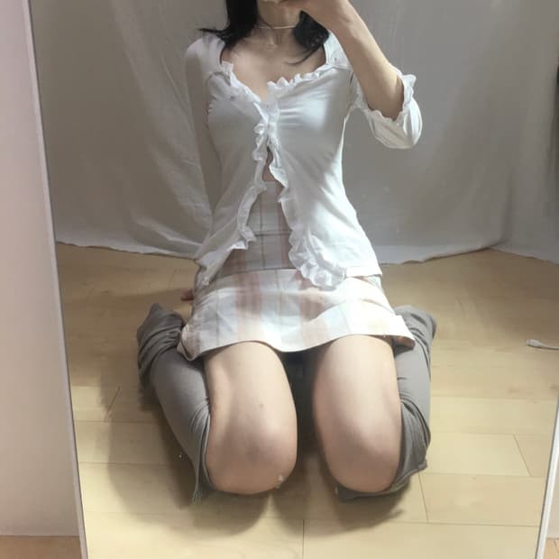 [직수입] 빈티지 코튼 프릴 블라우스 아이보리 화이트