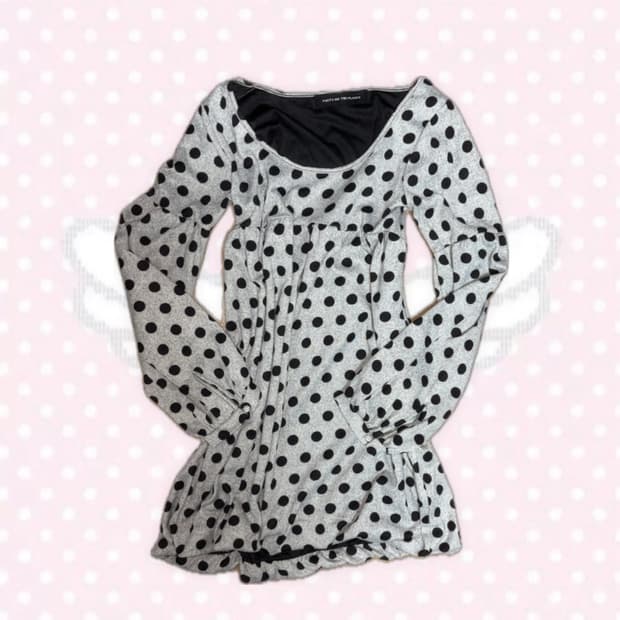 모리걸 히메갸루 그레이 도트 긴팔 원피스 탑 상의