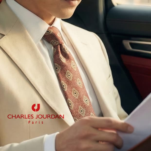 샤를 주르당 실크 버건디 패턴 넥타이 9.5cm 새상품 A19316
