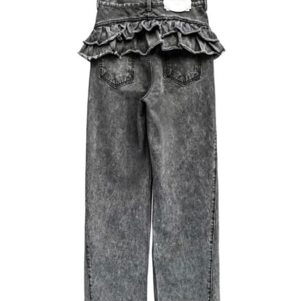 울리카 프릴 흑청 데님